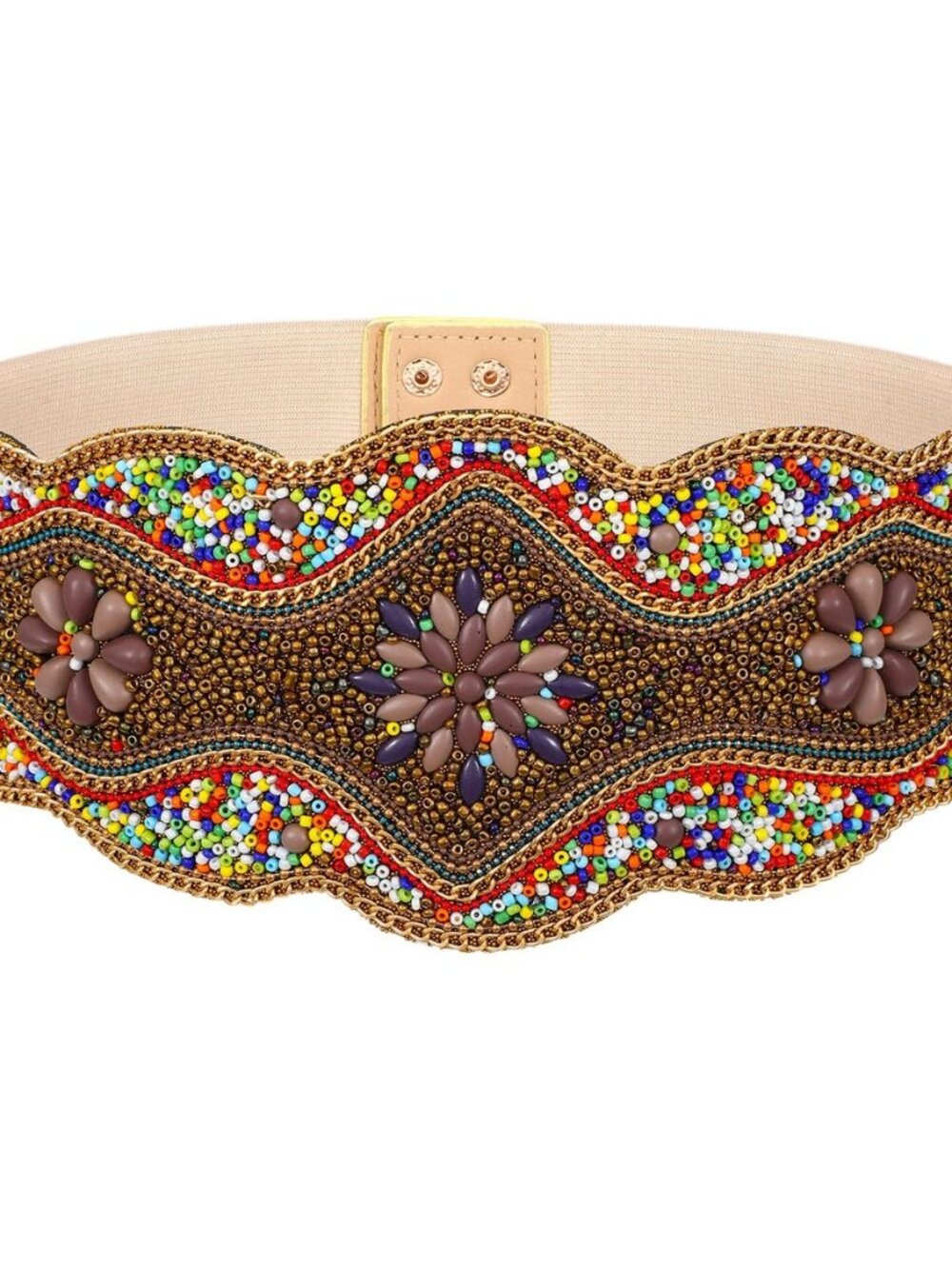 Women Mexican Boho Colorful Beaded Belt Wide Elastic Belt for Dress